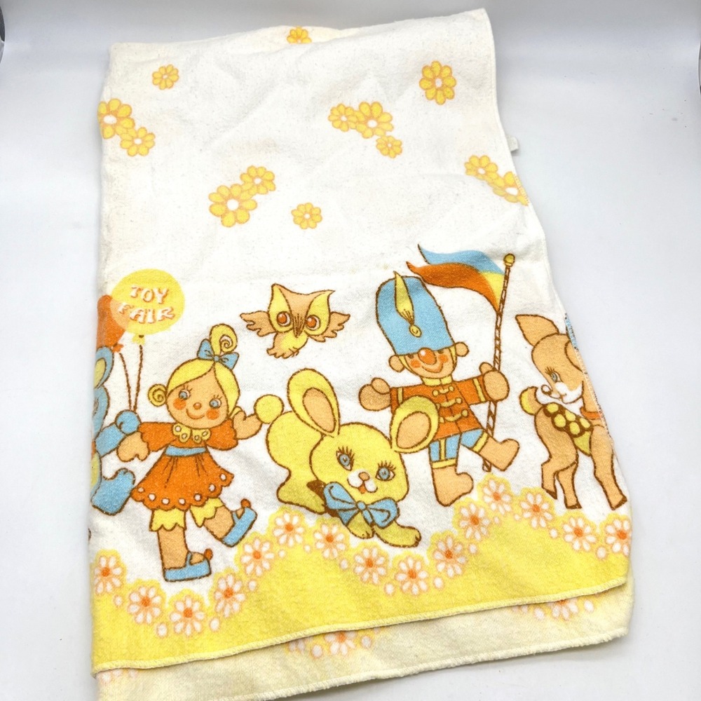 Vintage Comfort Toy Fair Receiving Blanket 100‎ Cotton Yellow Bunny 40x26 - Picture 7 of 11